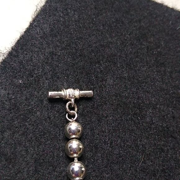 Ralph Lauren Silver Tone Metal Graduated Beaded Necklace Toggle Clasp - Picture 5 of 6